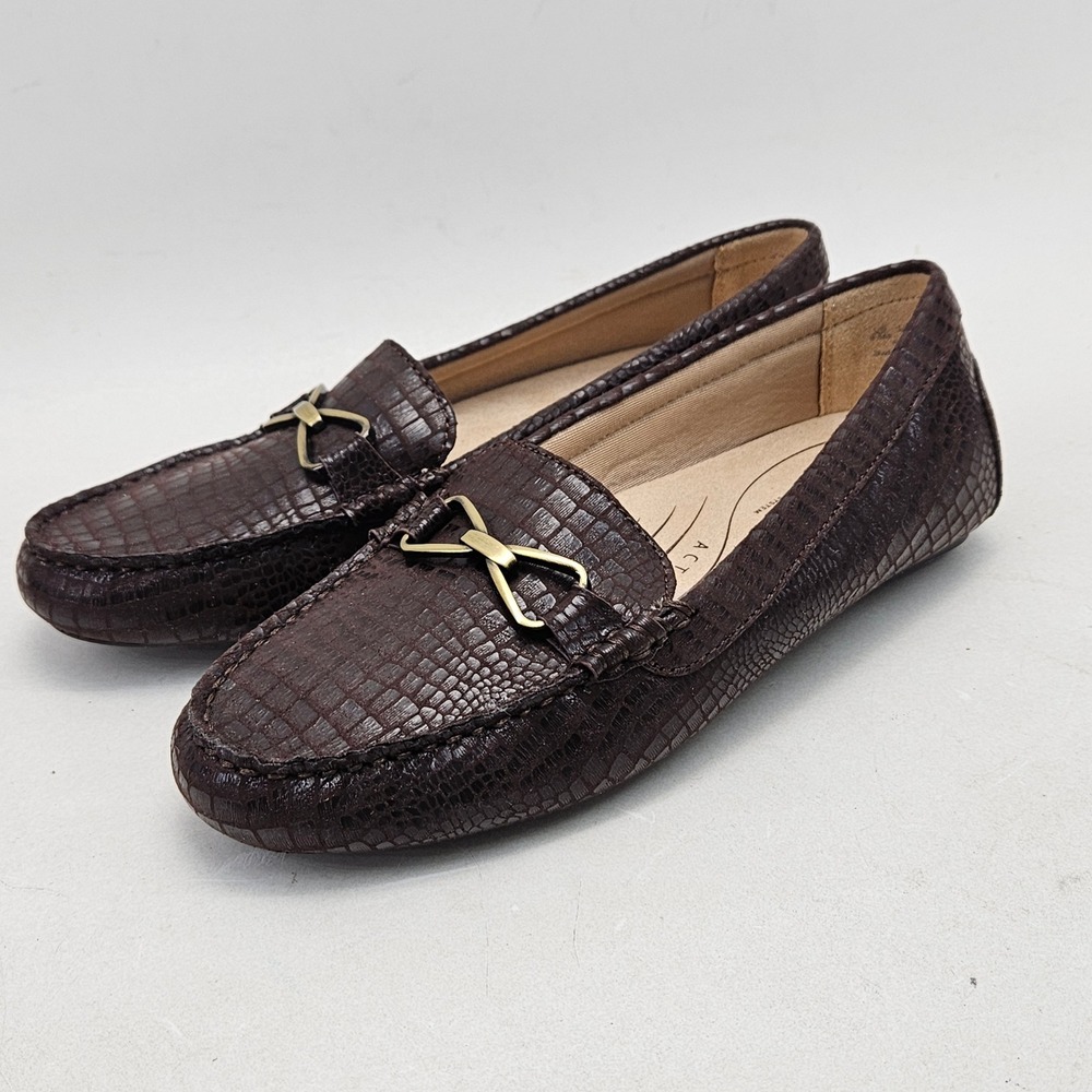 LifeStride Turnpike Womens 9.5M Brown Croc Embossed Bit Loafer‎ Driving Mocs